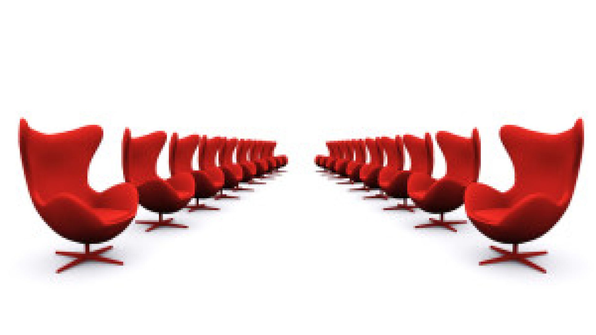 red and empty chairs in a white office